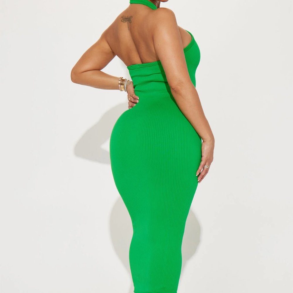 Curve Hugging Ribbed Maxi dress with cross halter and keyhole design